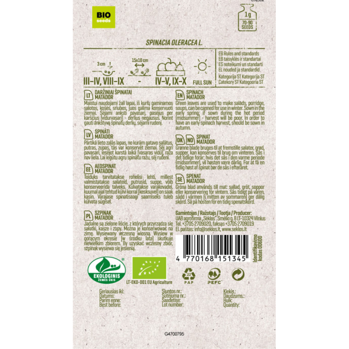 Epinard Matador ECO - Graines